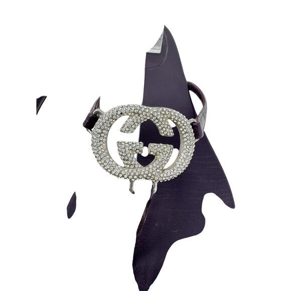 GUCCI Plum Purple GG Silver Crystal Logo Monogram Designer Vintage Sandals US 8 - Picture 5 of 12